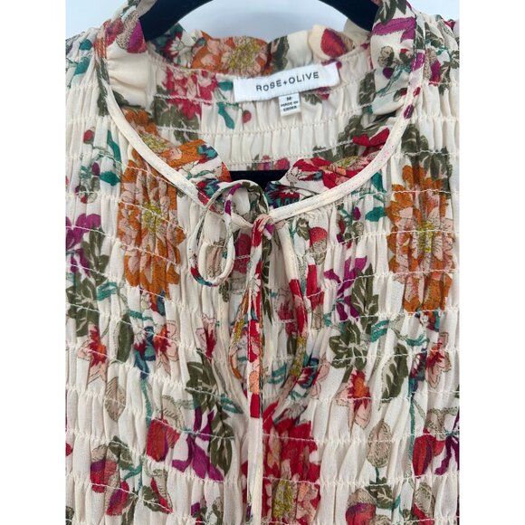 Rose & Olive Smocked Floral Smocked Sleeveless Blouse Size M - Picture 4 of 7